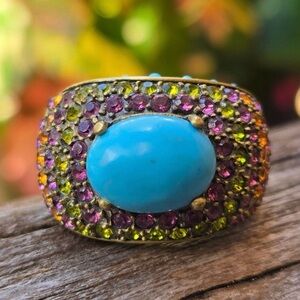 Heidi Daus Turquoise Cabochon Multistone Pave Ring